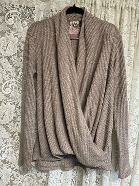 Anthropologie Akemi + Kin Brown Faux Wrap Waffle Knit Sweater